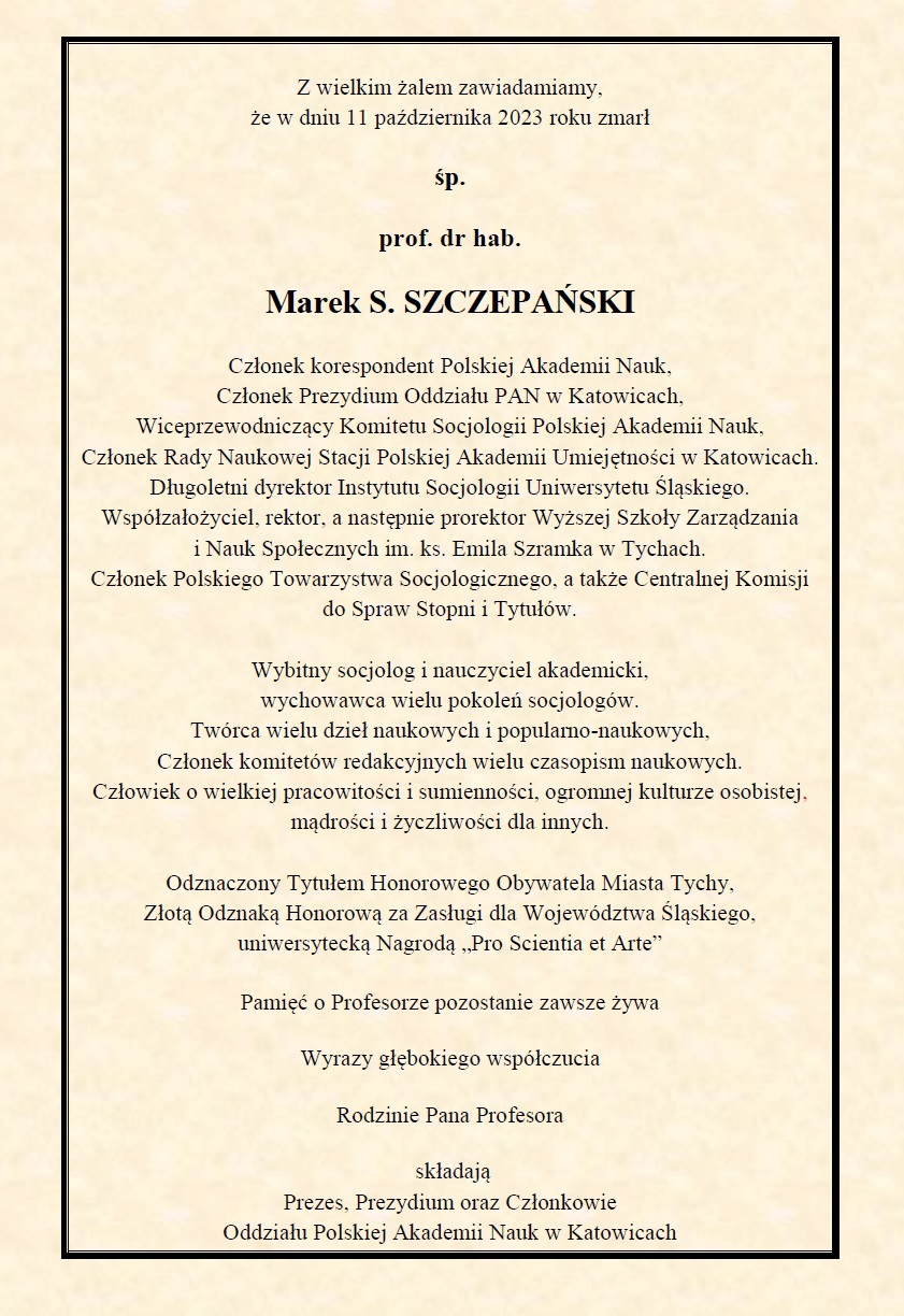Nekrolog prof. Marka S. Szczepańskiego
